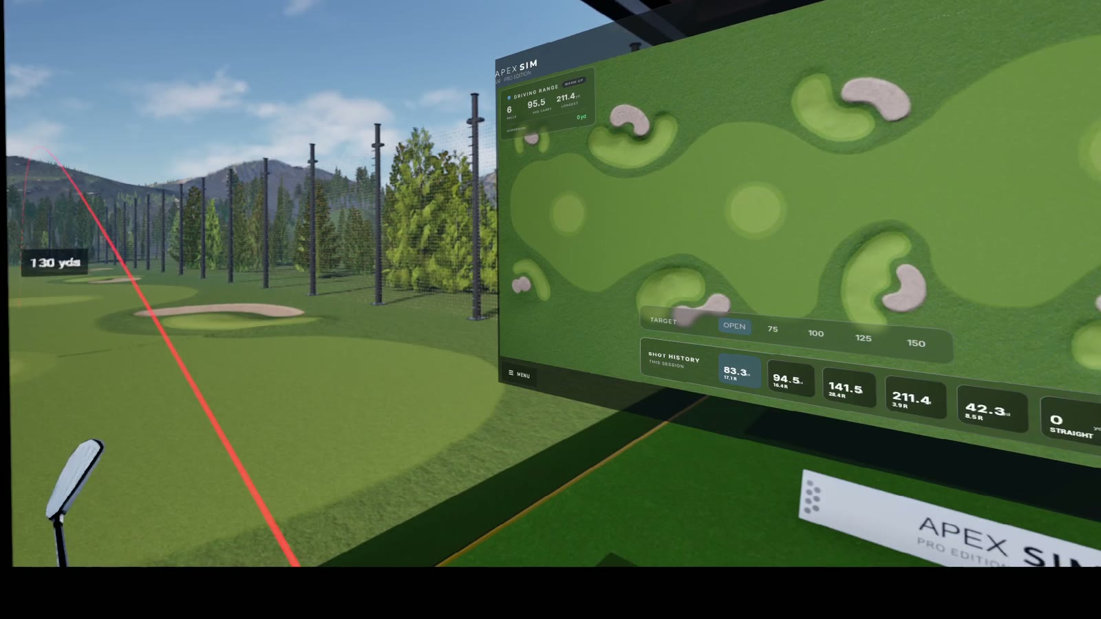 Shot tracer in flight with the live shot-data panel